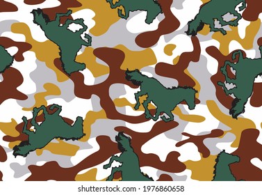Abstract Hand Drawing Horses Seamless Vector Pattern with Camouflage Background