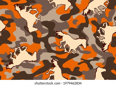 Abstract Hand Drawing Horses Seamless Vector Pattern with Camouflage Background