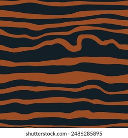 Abstract Hand Drawing Irregular Wavy Liquid Horizontal Lines Zebra Tiger Animal Skin Stripes Seamless Vector Pattern Isolated Background