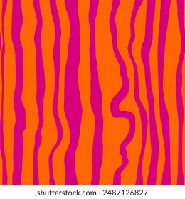Abstract Hand Drawing Irregular Wavy Liquid Vertical Lines Zebra Tiger Animal Skin Stripes Seamless Vector Pattern Isolated Background