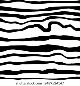 Abstract Hand Drawing Irregular Wavy Liquid Horizontal Lines Zebra Tiger Animal Skin Stripes Seamless Vector Pattern Isolated Background