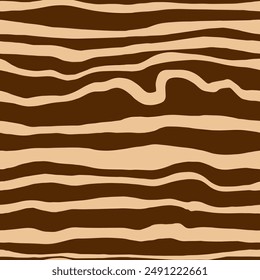 Abstract Hand Drawing Irregular Wavy Liquid Horizontal Lines Zebra Tiger Animal Skin Stripes Seamless Vector Pattern Isolated Background
