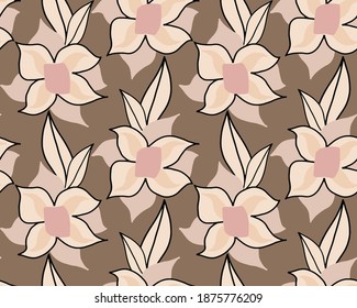 Abstract Hand Drawing Italian Tile Ceramic Flowers and Leaves Repeating Vector Pattern Isolated Background