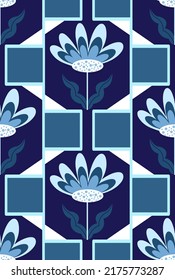 Abstracto Dibujo a mano Flores geométricas de mosaico italiano hojas y cuadradas patrón vectorial sin soldadura fondo aislado 