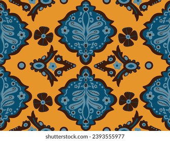 Abstract Hand Drawing Italian Tile Ceramic Ethnic Traditional Ornamental Baroque Damask Seamless Vector Textile Pattern Isolated Background