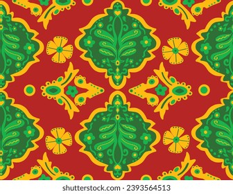 Abstract Hand Drawing Italian Tile Ceramic Ethnic Traditional Ornamental Baroque Damask Seamless Vector Textile Pattern Isolated Background