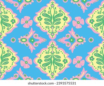 Abstract Hand Drawing Italian Tile Ceramic Ethnic Traditional Ornamental Baroque Damask Seamless Vector Textile Pattern Isolated Background