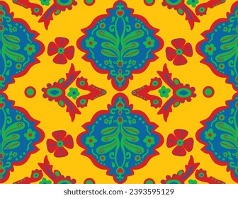 Abstract Hand Drawing Italian Tile Ceramic Ethnic Traditional Ornamental Baroque Damask Seamless Vector Textile Pattern Isolated Background