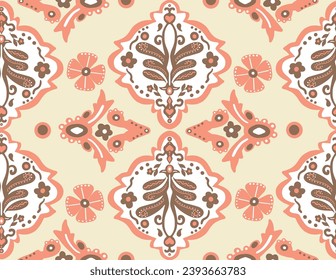 Abstract Hand Drawing Italian Tile Ceramic Ethnic Traditional Ornamental Baroque Damask Seamless Vector Textile Pattern Isolated Background