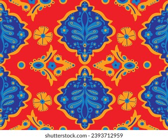 Abstract Hand Drawing Italian Tile Ceramic Ethnic Traditional Ornamental Baroque Damask Seamless Vector Textile Pattern Isolated Background