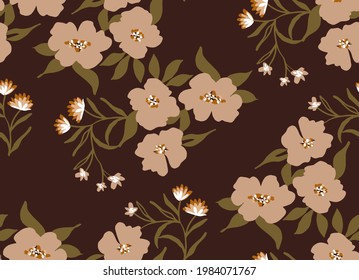 Abstract Hand Drawing Japanese Flowers and Leaves Seamless Pattern Isolated Background
