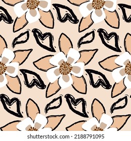 Dibujo manual abstracto de grandes flores exóticas y hojas esbozar patrón vectorial sin soldadura fondo aislado