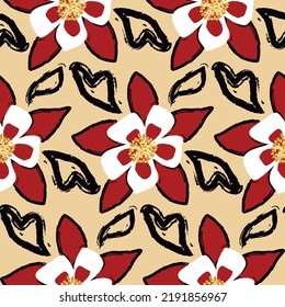 Dibujo manual abstracto de grandes flores exóticas y hojas esbozar patrón vectorial sin soldadura fondo aislado