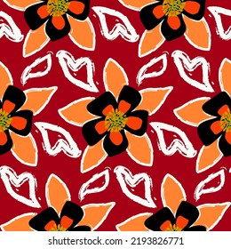 Dibujo manual abstracto de grandes flores exóticas y hojas esbozar patrón vectorial sin soldadura fondo aislado