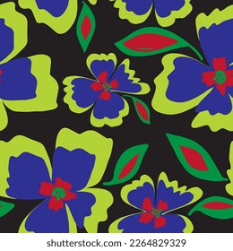 Abstract Hand Drawing Large Exotic Flowers and Leaves Sketch Seamless Vector Pattern Isolated Background