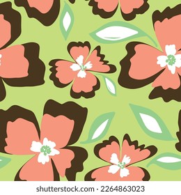 Abstract Hand Drawing Large Exotic Flowers and Leaves Sketch Seamless Vector Pattern Isolated Background