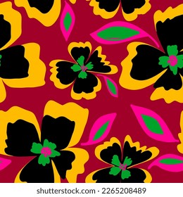 Abstract Hand Drawing Large Exotic Flowers and Leaves Sketch Seamless Vector Pattern Isolated Background