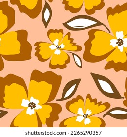 Abstract Hand Drawing Large Exotic Flowers and Leaves Sketch Seamless Vector Pattern Isolated Background