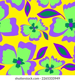 Abstract Hand Drawing Large Exotic Flowers and Leaves Sketch Seamless Vector Pattern Isolated Background
