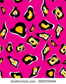 Abstracto Dibujo Mano Grande Geométrico Mal De La Espalda De Ojos Forma De Leopardo Piel De Vector Sin Marea Patrón Aislado Fondo Pink Caliente