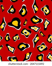 Abstracto Mano Dibujo Grande Geométrico Mal De La Espalda De Ojos Forma De Leopardo Piel De Vector Sin Marea Patrón De Fondo Rojo Aislado