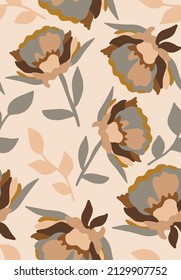 Dibujo manual abstracto de grandes flores retro de adormidera y deja un patrón vectorial sin soldadura fondo aislado