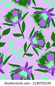 Dibujo manual abstracto de grandes flores retro de adormidera y deja un patrón vectorial sin soldadura fondo aislado