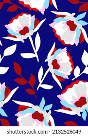 Dibujo manual abstracto de grandes flores retro de adormidera y deja un patrón vectorial sin soldadura fondo aislado