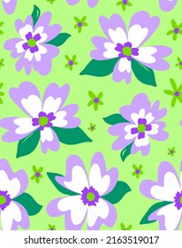 Abstract Hand Drawing Large Peony  Poppy Retro Flowers and Leaves Seamless Vector Pattern Isolated Background
