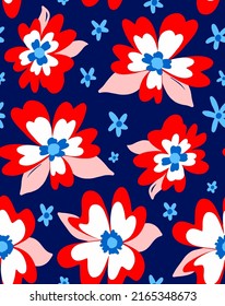 Dibujo manual abstracto de grandes flores retro de adormidera y deja un patrón vectorial sin soldadura fondo aislado