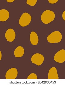 Abstract Hand Drawing Large Retro Geometric Dalmatian Animal Skin Shapes Seamless Vector Pattern Isolated Brown Background