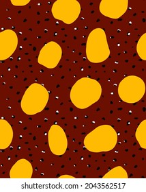 Abstract Hand Drawing Large Retro Geometric Shapes Seamless Vector Pattern with Isolated Random Small Dots Claret Red Background