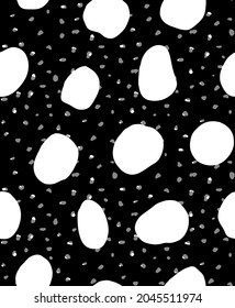 Abstract Hand Drawing Large Retro Geometric Shapes Seamless Vector Pattern with Isolated Random Small Dots Black Background