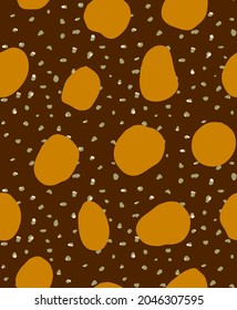 Abstract Hand Drawing Large Retro Geometric Shapes Seamless Vector Pattern with Isolated Random Small Dots Brown Background