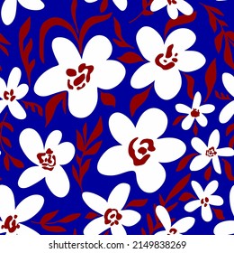 Dibujo manual abstracto de grandes flores retro de amapola tropical y deja un patrón vectorial sin soldadura fondo aislado