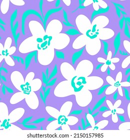 Dibujo manual abstracto de grandes flores retro de amapola tropical y deja un patrón vectorial sin soldadura fondo aislado