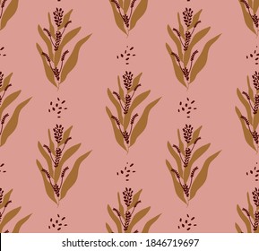 Abstracto Flores de lavanda de mano de trigo Cereal y hojas patrón vectorial repetitivo Fondo aislado