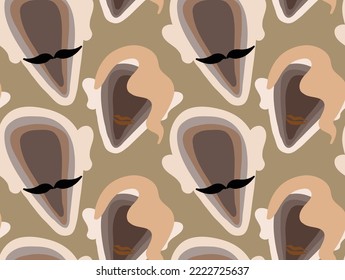 Abstract Hand Drawing Layered Man and Woman Faces Silhouettes Pop Art Seamless Vector Pattern Isolated Background