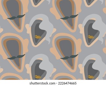 Resumen de dibujo a mano en capas hombre y mujer enfrenta siluetas pop arte patrón vectorial transparente fondo aislado