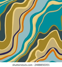 Abstract Hand Drawing Layered Wavy Liquid Fluid Marble Stripes Lines Seamless Vector Pattern Isolated Background