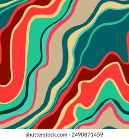 Abstract Hand Drawing Layered Wavy Liquid Fluid Marble Stripes Lines Seamless Vector Pattern Isolated Background