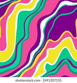 Abstract Hand Drawing Layered Wavy Liquid Fluid Marble Stripes Lines Seamless Vector Pattern Isolated Background