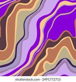 Abstract Hand Drawing Layered Wavy Liquid Fluid Marble Stripes Lines Seamless Vector Pattern Isolated Background