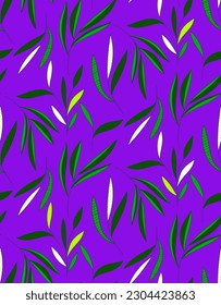 Abstract Hand Drawing Leaf Branches Sketch Seamless Vector Pattern Isolated Background
