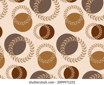 Abstract Hand Drawing Leaf Circles and Large Dots Seamless Vector Pattern Isolated Background