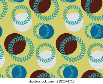 Abstract Hand Drawing Leaf Circles and Large Dots Seamless Vector Pattern Isolated Background