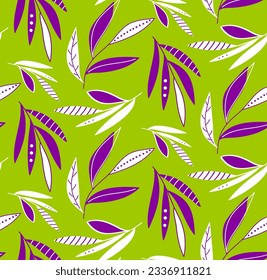 Abstract Hand Drawing Leaves Branches Sketch Seamless Vector Pattern Isolated Background