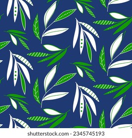 Abstract Hand Drawing Leaves Branches Sketch Seamless Vector Pattern Isolated Background