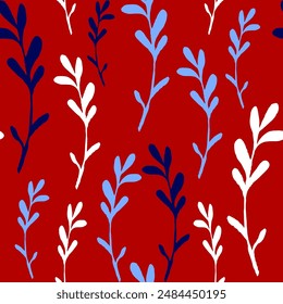 Abstract Hand Drawing Leaves Branches Sketch Seamless Vector Pattern Isolated Background