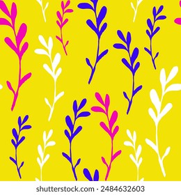 Abstract Hand Drawing Leaves Branches Sketch Seamless Vector Pattern Isolated Background